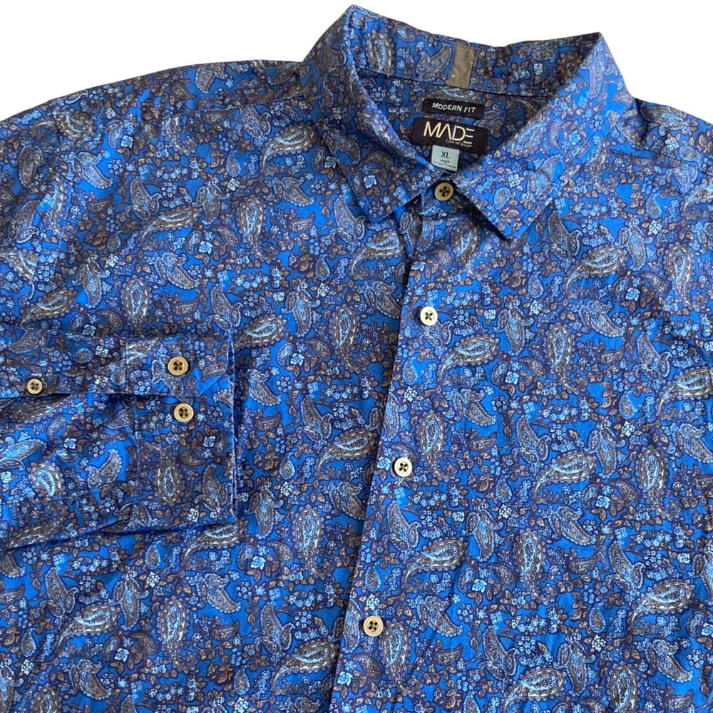 MADE Cam Newton Mens XL Blue Paisley Modern Fit Cotton Button Down Shirt